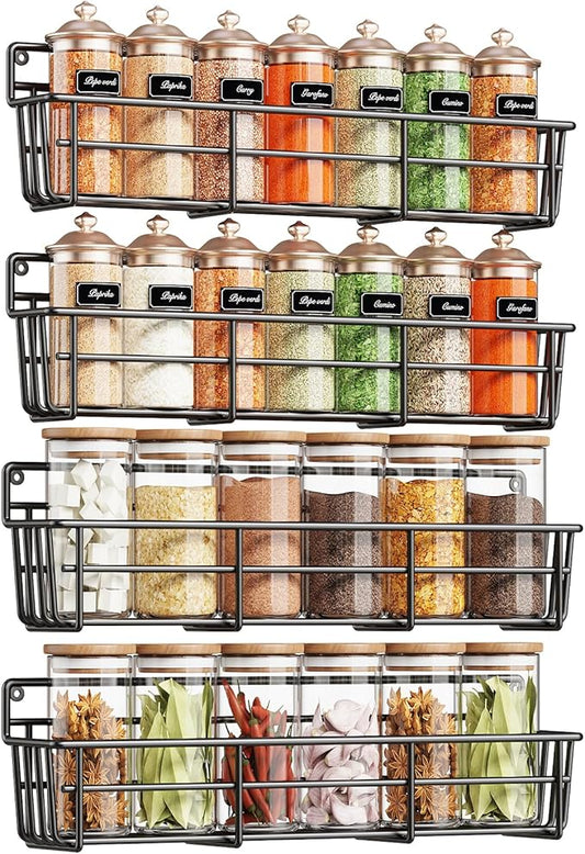 Spice Rack Organizer Wall Mount, Hanging Spice Pantry Storage Shelf Organization, 4 Pack Space Saving Seasoning Organizer for Kitchen Cabinet, Door or Bathroom, Black-Ruum Studio Home