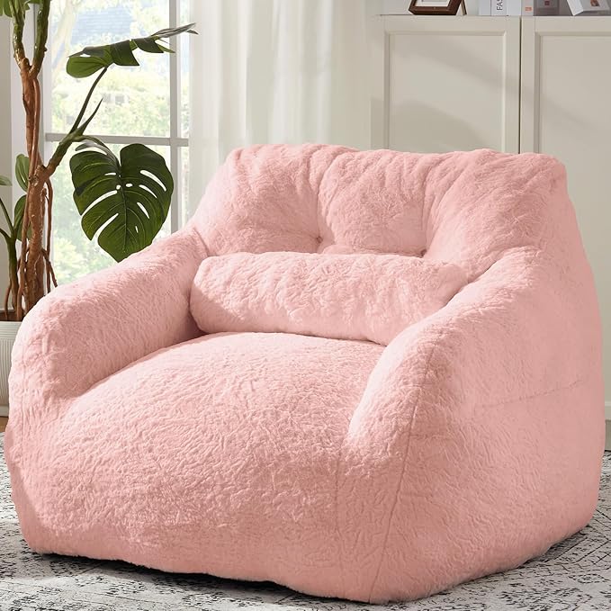 Bean Bag Chair for Adults with Pillow,Oversized Bean Bag Couch Chairs for Adults,Giant Lazy Couch Sofa Chairs with Filler,Large Reading Chair for Living Room Bedroom,Pink-Ruum Studio Home