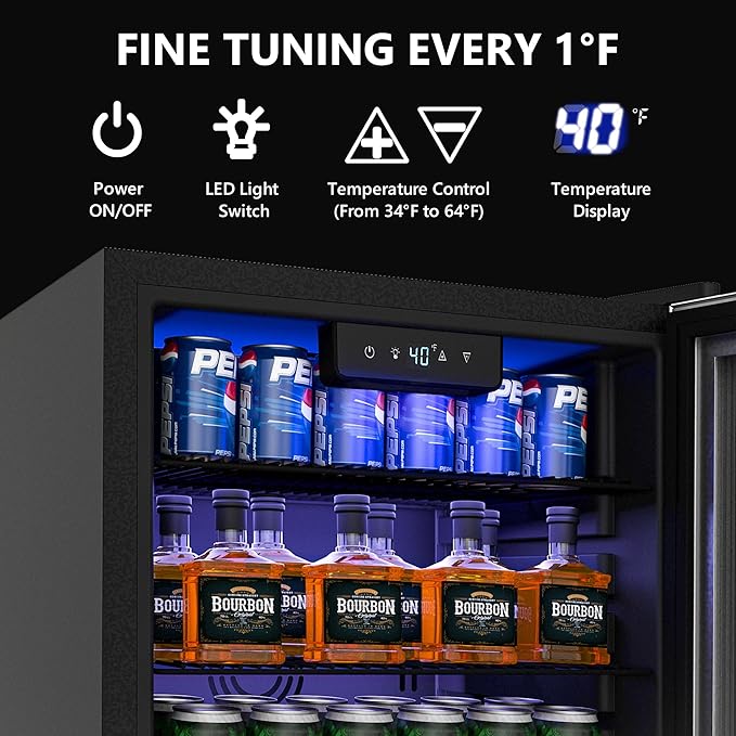 Beverage Refrigerator and Cooler, 126 Can Mini fridge with Plastic Door, Beverage Cooler with Digital Temperature Display & Adjustable Shelves for Soda Beer or Wine, Black-Ruum Studio Home