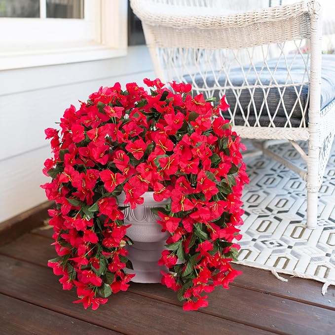 Faux Bougainvillea Artificial Flowers Plants for Outdoor Outside Decoration, 2 PCS Red Fake Flowers UV Resistant Look Real Silk Long Trailing Vines for Front Door Porch Planter Urn Patio Garden Yard-Ruum Studio Home
