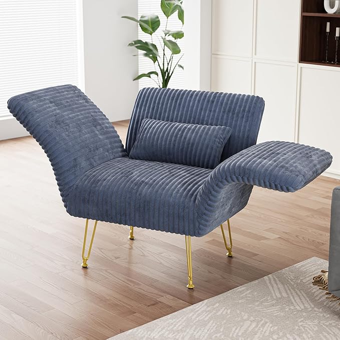 Txtin's Comfy Accent Chair Reading Chair for Bedroom Cozy Wing Arm Living Room Single Sofa Chair with Angle Adjustable Arms Navy Blue Corduroy Easy Assembly-Ruum Studio Home