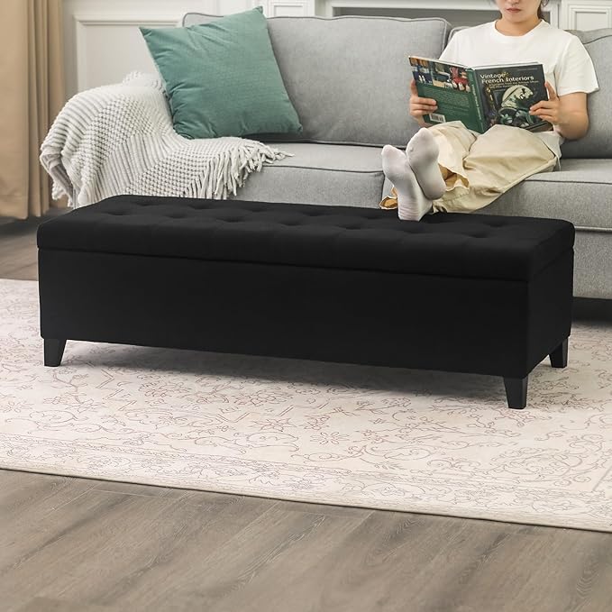 Joveco Storage Ottoman Bench, 51" Rectangle Long Bench, for Bedroom, End Foot of Bed, Living Room, Entryway, Line Black-Ruum Studio Home