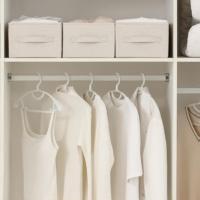 Linen Folding Storage Bins, 3 Pack Large Storage Baskets, Washable, Clothing Storage Bins with Handle, Closet Organizer for Storage Sweater,Sheets (Beige, 16"x9½"x6¾")-Ruum Studio Home