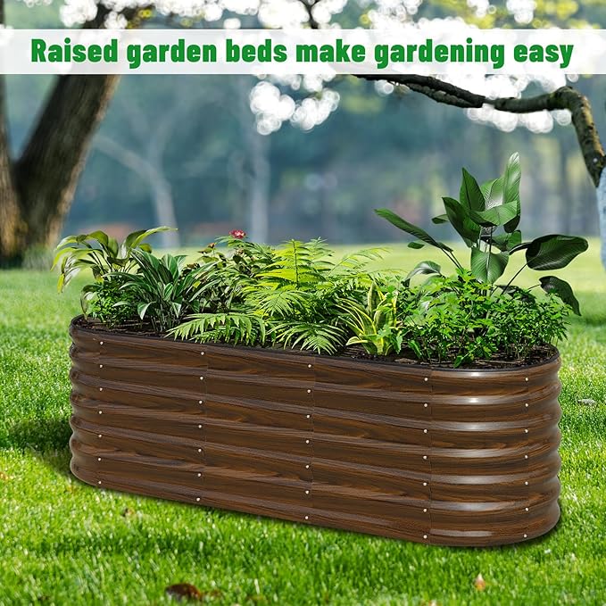 SnugNiture Galvanized Steel Raised Garden Bed, 6x2x2 ft, Outdoor Oval Deep Root Planter Box for Growing Vegetables, Flowers and Fruits-Ruum Studio Home