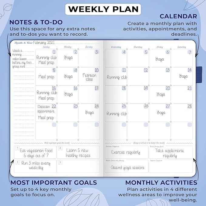GoGirl Food Journal & Wellness Planner –– Diet & Fitness Diary – Nutrition Journal with Meal, Exercise & Weigh Loss Tracker, A5 (Mystic Blue)-Ruum Studio Home