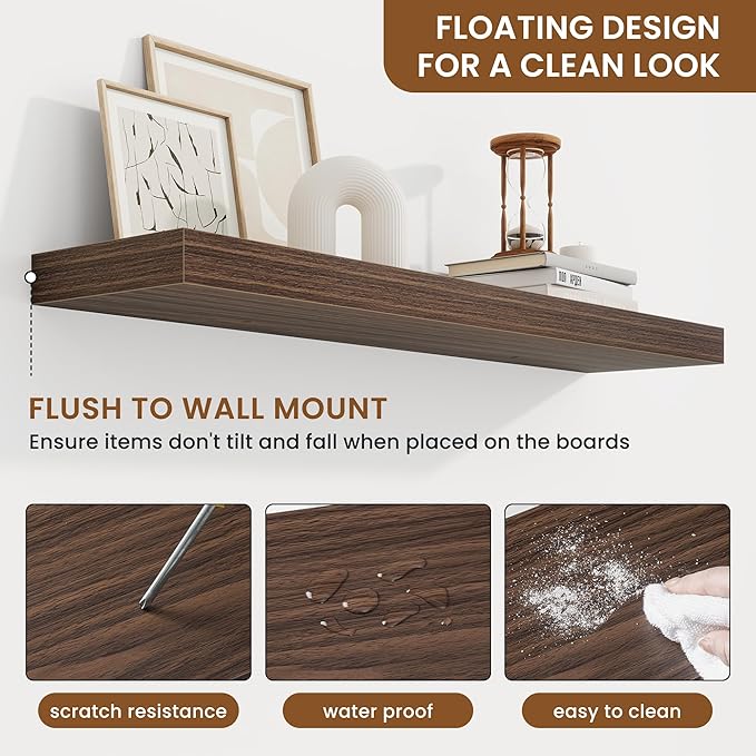 fuqing Floating Shelves for Wall, Bathroom Shelf Wall Mounted for Storage, Shelves with Invisible Bracket for Bedroom, Kitchen, Living Room, Farmhouse Small Book Shelf, 36 Inch Set of 2, Walnut-Ruum Studio Home
