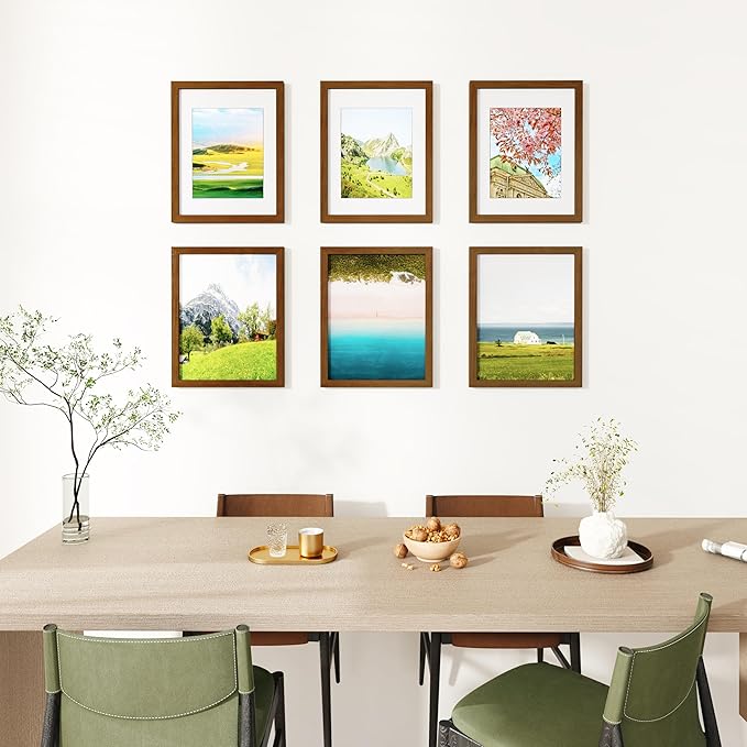 IBUYKE 11 x14 Picture Frame,Solid Oak Wood 11x14 Photo Frame with Mat to 8x10,11x14 Picture Frames With Tempered Glass,Wall Mount Display,Home Decor,Walnut Oak 14 x 11 Frame,UWPF1114H-Ruum Studio Home