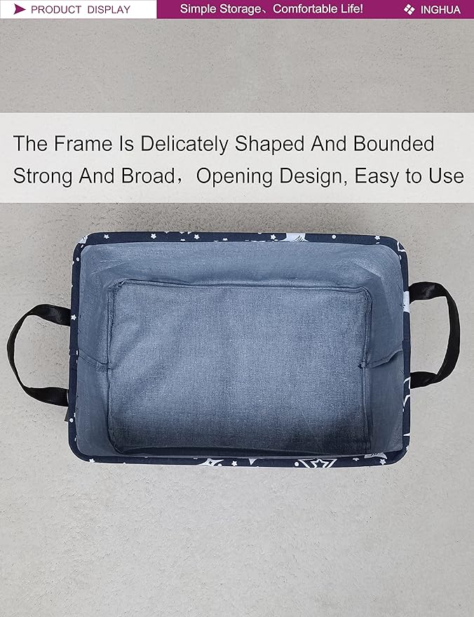 Rectangular Storage Basket Fabric Organizer Bin for Toys,Books,Clothes,Gifts,Pets-Perfect for Home,Office,Nursery,Dorm,Shelf(Rec-Blue star )-Ruum Studio Home