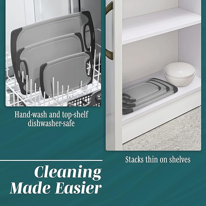 Cutting Boards for Kitchen - BPA-Free Chopping Board - Different Sizes & Non Slip Handles - Reversible, Large Cutting Board Set - Unique Gifts for Cooks Who Have Everything - 3-Pack Gray/Gray-Ruum Studio Home