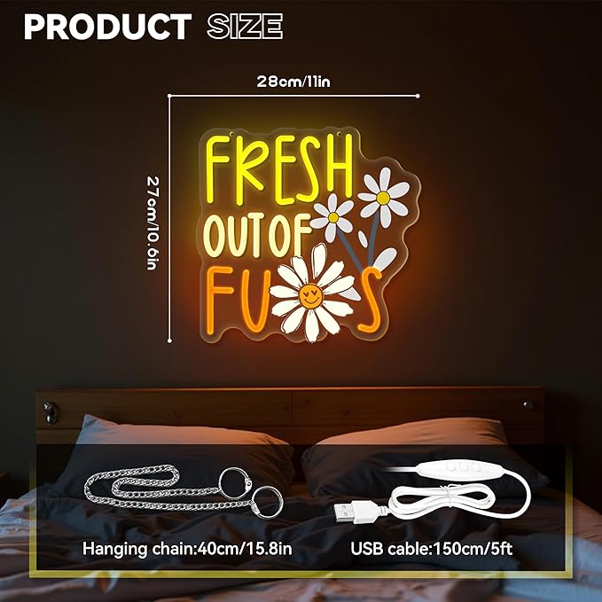 FRESH OUT OF FUS Neon Sign, Funny Novelty Neon Signs for Wall Decor, Dimmable Acrylic Neon Lights for Living Room Bedroom Party Decorations, Perfect Gifts-Ruum Studio Home