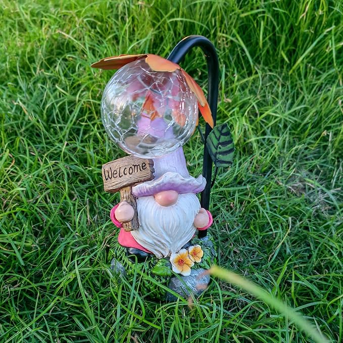 Garden Gnomes Outdoor Statue with Solar Lights Welcome Gnome Home Garden Decor Mom Gifts for Yard Patio Home Garden-Ruum Studio Home
