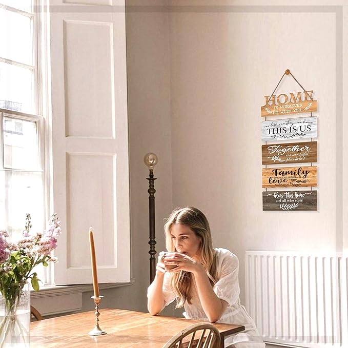Wooden Collage Panels Home Affirmations Wall Sign- Wall Plaques for Living Room,Bedroom,Dining Room,Bathroom - Multicolor Rustic Family Farmhouse Wall Decor 5pcs-Ruum Studio Home