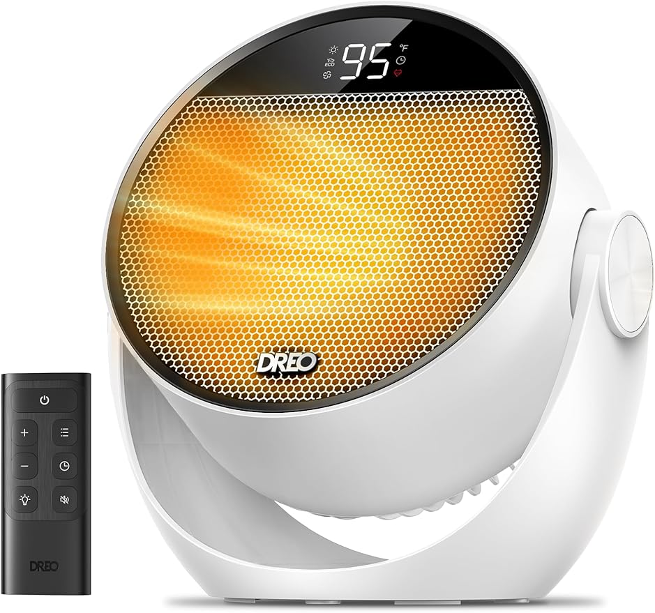 Dreo Space Heater 1500W, 60° Adjustable Tilt, 10.5ft/s Portable Electric Heaters for Indoor Use with Thermostat, 8 Safety Protections, 3 Modes, Remote, Quiet Desk Heater for Bedroom, Office, White-Ruum Studio Home