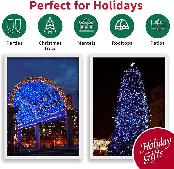 Blue Wide Angle LED Christmas Lights, 64.8 Ft 300 Count, Pack of 3 Strands 21.9 Ft 100 Lights UL Certified Commercial Grade Green Wire 5mm Holiday String Light-Ruum Studio Home