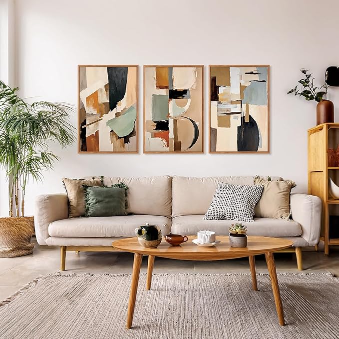 Aurlan Neutral Japandi Wabi Sabi Hand Painted Wall Art(16"x24"), 3PCS Abstract Modern Minimalist 3D Textured Canvas Artwork, Large Contemporary Terracotta Brush Strokes Decor Prints for Office Bedroom-Ruum Studio Home
