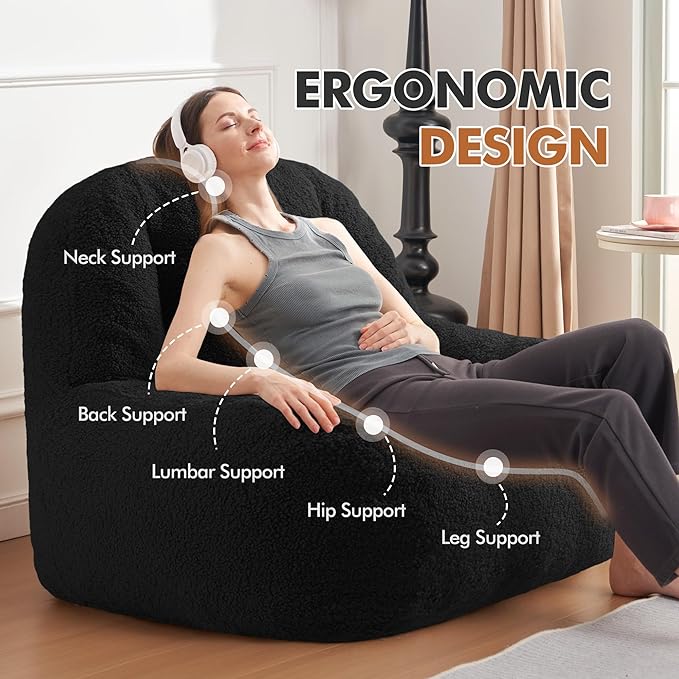 Homguava Bean Bag Chairs for Adults,Giant Beanbag Couch Adult Bean Bag Chair with Filler Included,Modern Lazy Sofa Comfy Chair for Living Room(Black)-Ruum Studio Home