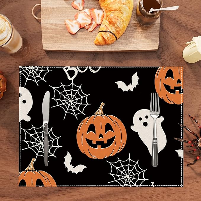 XCHI Boo Spooky Ghost Pumpkin Halloween Placemats Set of 4 Table Mats Table Decorations 12x18 Inch-Ruum Studio Home
