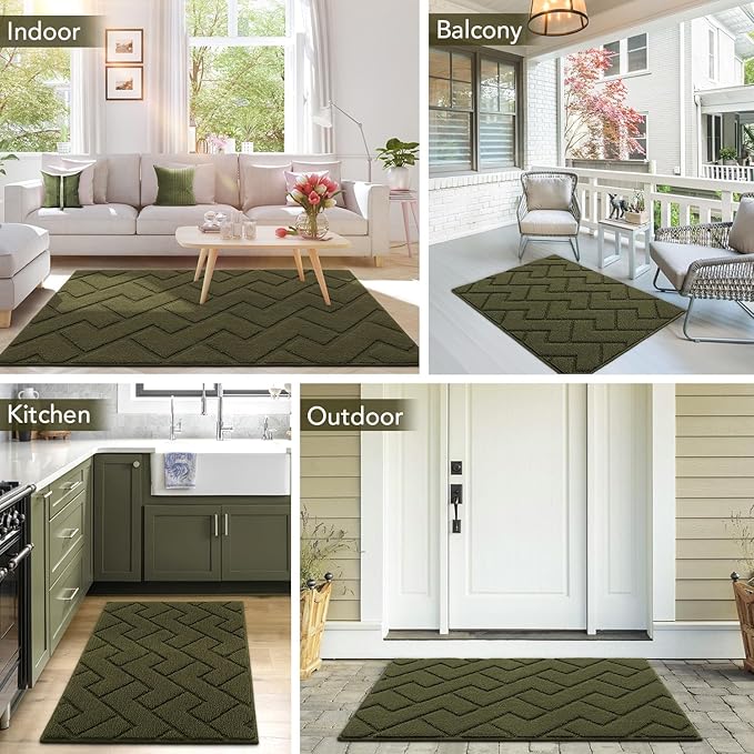 hicorfe Front Door Mat Outside Entrance,20"x31.5" Absorbent Muddy Dirt Resist Welcome Door Mats Outdoor Indoor,Stain and Fade Resistant,Non Slip Backing Entry Mat Doormat for Entryway(Oliver Green)-Ruum Studio Home