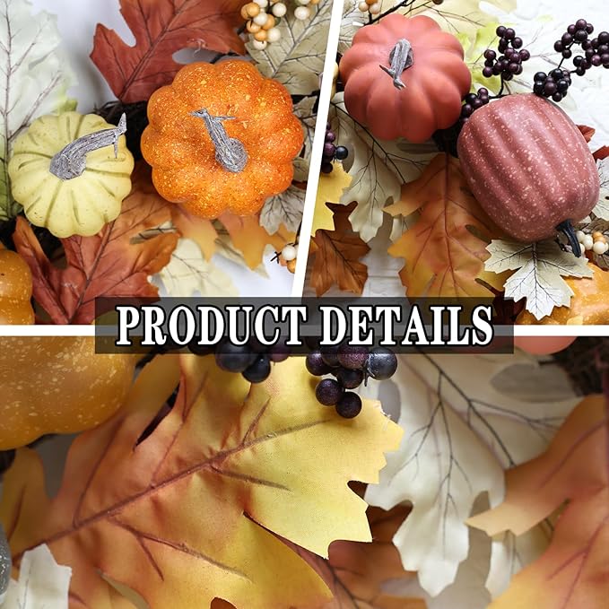 24 inch Fall Wreaths for Front Door Outside Autumn Wreath Fall Decorations for Home Decor Pumpkin Wreath for Farmhouse Holiday Thanksgiving Harvest Halloween Outdoor Indoors Fall Front Porch-Ruum Studio Home