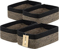 Small Storage Baskets for Organizing | Closet Organizer Bins | Shelf Toy Basket | Woven Rope Baskets | Cube Decorative Box | Shallow Basket | 13x8.5x5.1” | 4 Packs Black Brown-Ruum Studio Home