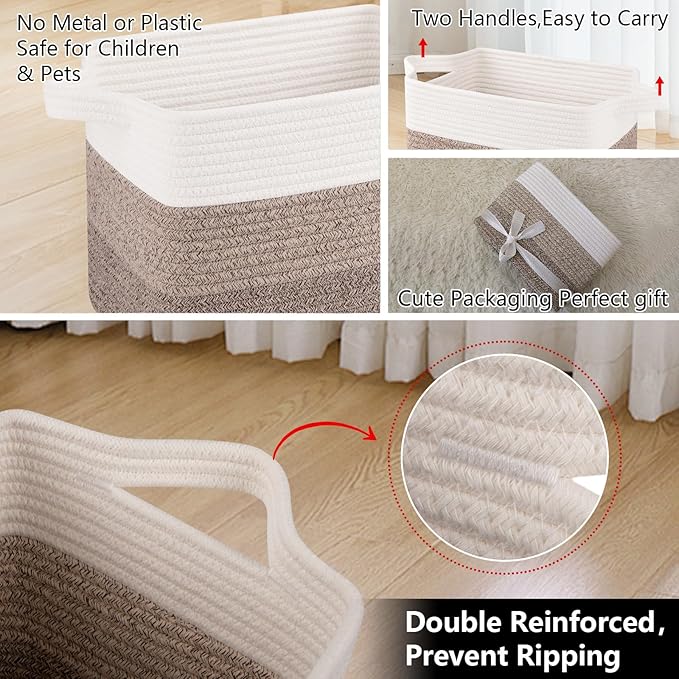 OIAHOMY Storage Basket, Woven Baskets for Storage, Cotton Rope Basket for toys,Towel Baskets for Bathroom - Pack of 3, Gradient Yellow-Ruum Studio Home