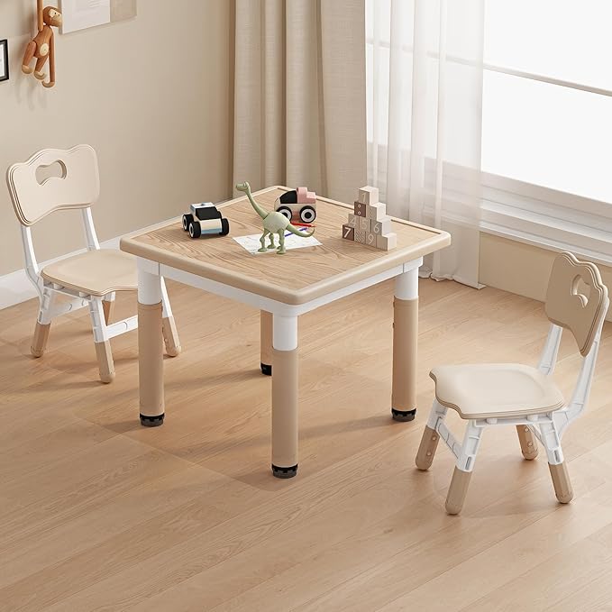 Kids Table and Chairs, Height Adjustable Childrens Table and Chair Set, Kids Tables for Age 2-8, Graffiti Desktop, Table for Kids with 2 Seats, Small Kids Table, Max 300lbs-Ruum Studio Home
