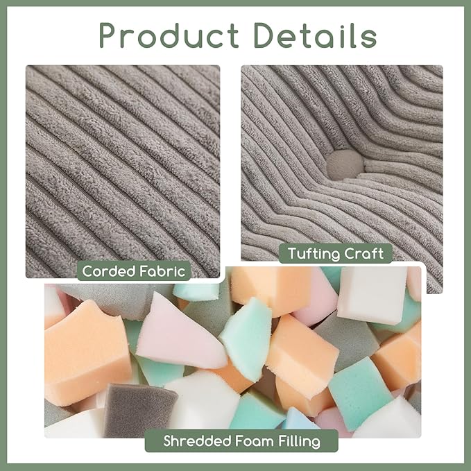 HIGOGOGO Square Stuffed Pouf Ottoman, Corduroy Poufs with Foam Chunk Filling, Furry and Fluffy Pouf Foot Stool Storage Ottoman, 25.6 X 25.6 Floor Poufs Foot Rest for Living Room, Grey-Ruum Studio Home
