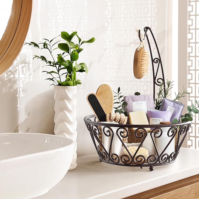 SimpleHouseware Fruit Basket Bowl with Banana Tree Hanger, Bronze-Ruum Studio Home
