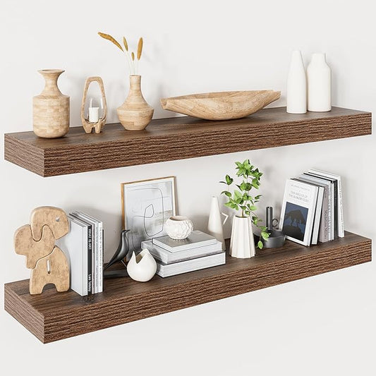 Heimlove Floating Shelves for Wall 36 Inches Long,9.3" Deep Walnut Floating Shelf Set of 2,Wall Mounted Shelves for Bathroom Bedroom Living Room Kitchen Office,Shelf for Books Storage,Home Decor-Ruum Studio Home