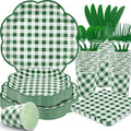 350 Pcs Green Gingham Plates and Napkins Party Supplies - Green and White Checkered Plates Sets Serve 50 Guests - Scalloped Gingham Paper Plate for Birthday Picnic BBQ Golf Party Decorations-Ruum Studio Home