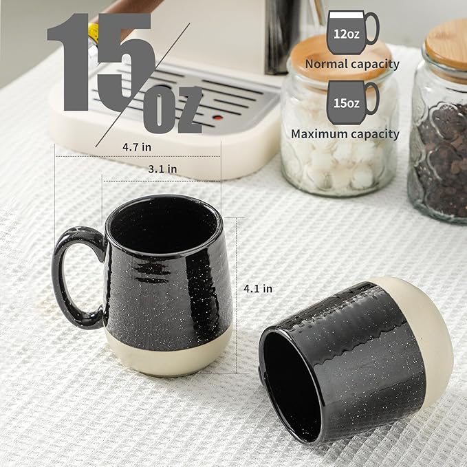 Hasense Ceramic Coffee Mugs Set, 15 oz Large Coffee Cups Set of 4, Tea Cups with Handle for Men and Women, Latte Mugs for Coffee, Tea, Milk, Hot Chocolate, Microwave Dishwasher Safe, Black-Ruum Studio Home
