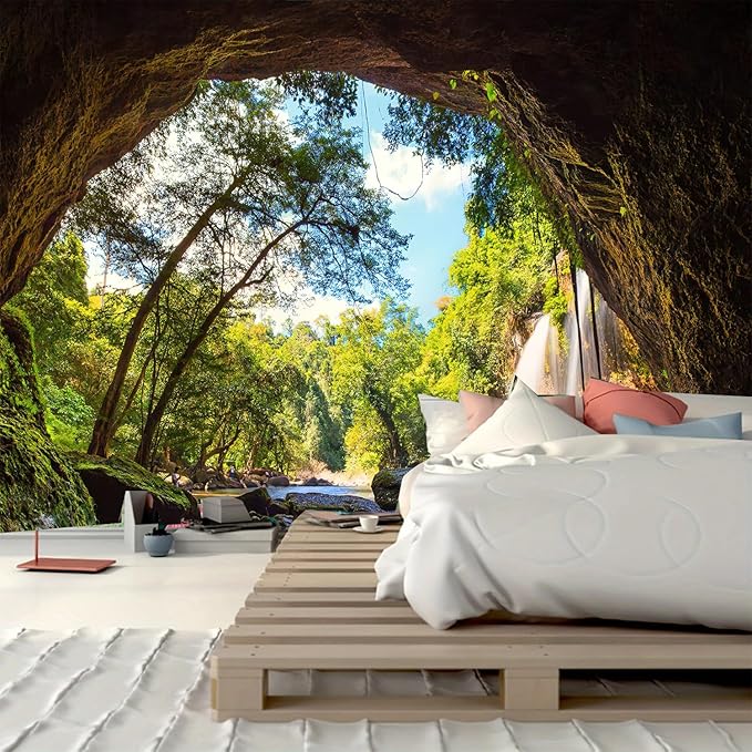 FENDROM Green Misty Forest Tapestry Wall Hanging Nature Mountain Cave Landscape Tapestry Waterfall River Tapestries for Bedroom Living Room Dorm Decor-Ruum Studio Home