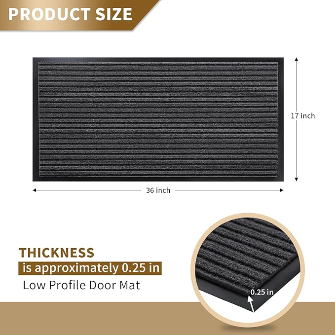 Yimobra Front Door Mat Outdoor Indoor Entrance, 100% Waterproof All-Season All Weather Doormat, Welcome Matt Outside Entry, Non Slip, Low Profile, Heavy Duty Patio Porch Floor Mats,36 x 17,Grey-Ruum Studio Home