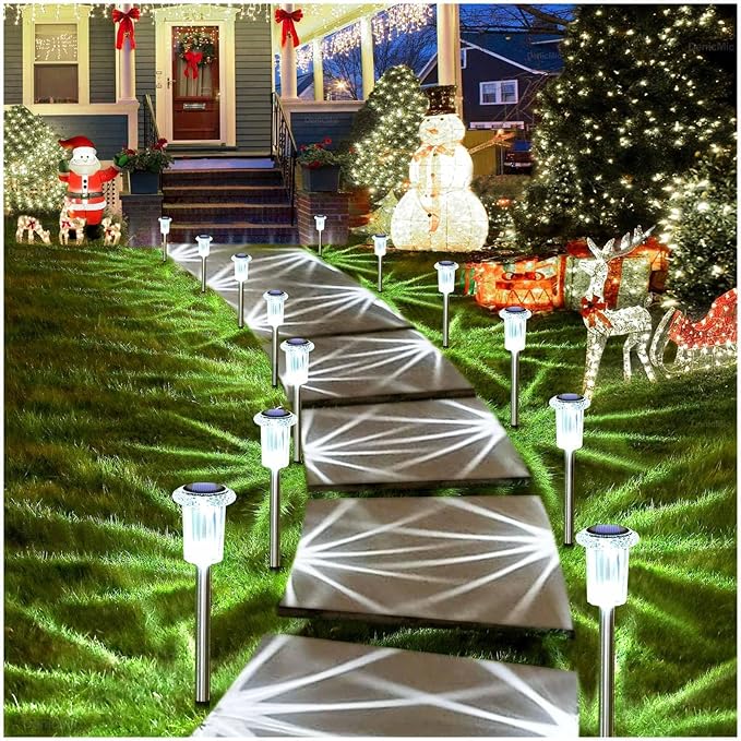 DenicMic Solar Lights Outdoor 15 Pack Waterproof 6000K Cold White LED Stainless Steel Stake for Pathway Yard Garden Driveway Solar Powered Outside Decor-Ruum Studio Home