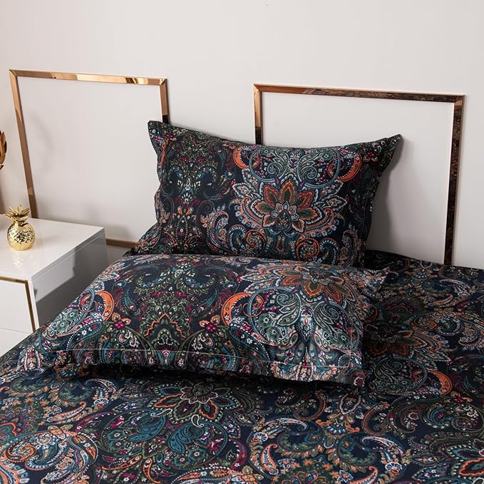 ABREEZE Luxury Vintage Black Duvet Cover Sets Damask Paisley Bedding Set Retro 100% Brushed Cotton Zipper Closure Bedding Collection Cal.King-Ruum Studio Home