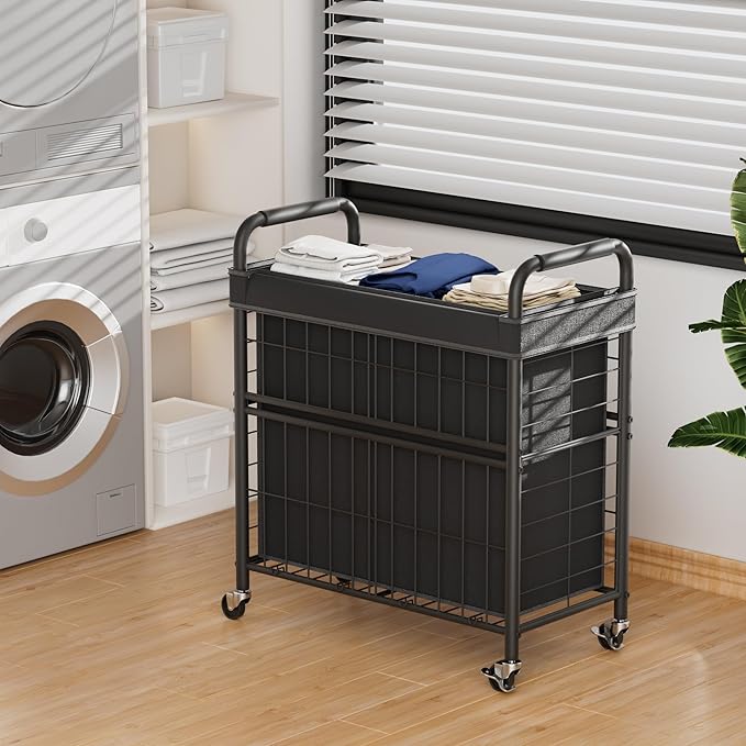 Laundry Hamper 3 Section, 145L Rolling Laundry Sorter Basket with Wheels, 3 Compartment Clothes Organizer Cart, Pull-Out Removable Bags for Laundry Room, Bathroom, Bedroom, Black-Ruum Studio Home
