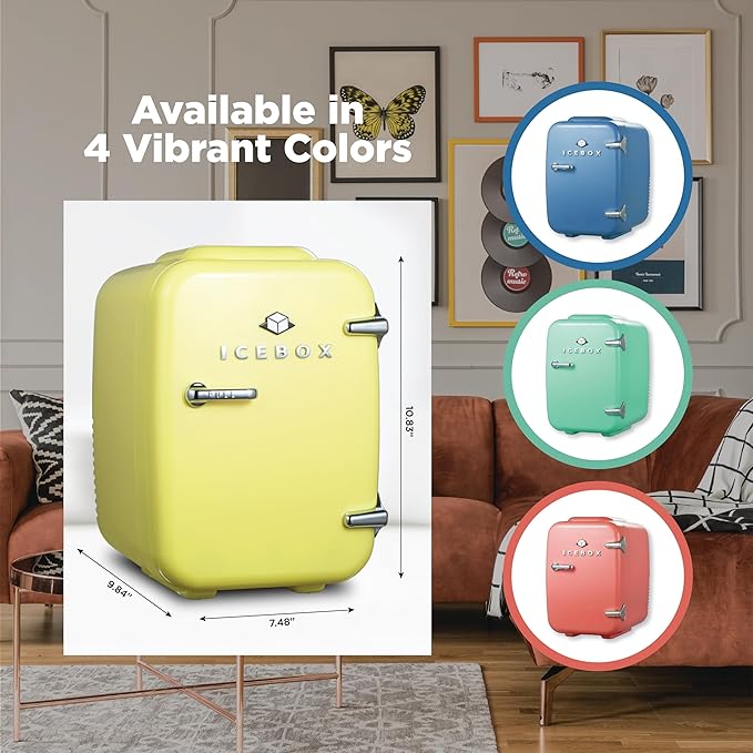 IBMF4SUN Fridge for Bedroom, Skincare, Portable Cooler & Warmer for Makeup, for Office & Home Refrigerator, Mini (4 L / 6-Can), Sun Yellow-Ruum Studio Home