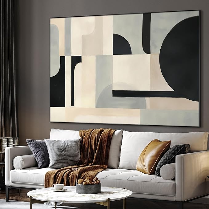 SIGNWIN 36"x46" Extra Large Framed Wall Art Modern Neutral Abstract Geometric in Black and Beige, Clean Minimalist Design for Home Living Room Bedroom Decor (Frame Assembly Required)-Ruum Studio Home