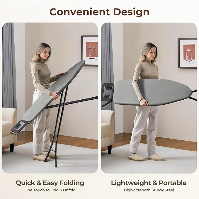 Yaheetech Foldable Ironing Board, Heavy Duty Iron Board with 9 Adjustable Heights, 4 Layer Cover and Safety Iron Rest, 52X14 Compact and Space Save Iron Board for Home Laundry Room Use, Gray-Ruum Studio Home