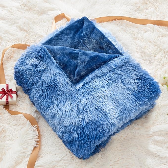 GONAAP Fuzzy Faux Fur Throw Blanket Indigo Super Soft Cozy Plush Fuzzy Shaggy Blanket for Couch Sofa Bed (Indigo, Throw(50"x60"))-Ruum Studio Home