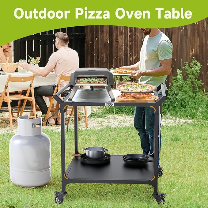 NUUK Grill Cart for Outdoor 32" x 32" Stainless Steel Pizza Oven Table with Double-Shelf Rolling BBQ Kitchen Food Prep Cart for Garden Patio-Ruum Studio Home