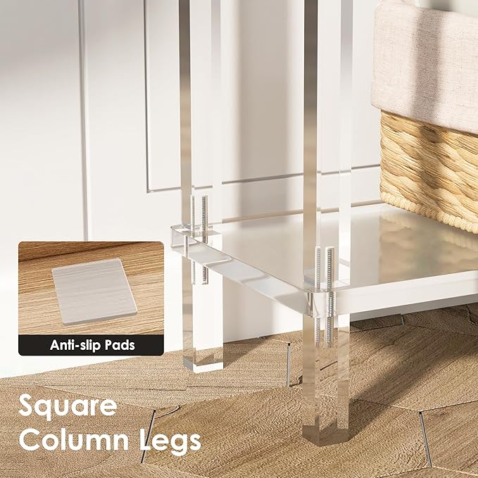 Sleek Modern 2-Tier Acrylic Console Table, 39.4" L x 7.6" W x 31.5" H - Entryway Table for Hallway, Living Room, Sofa Side, Small Spaces (Green)-Ruum Studio Home