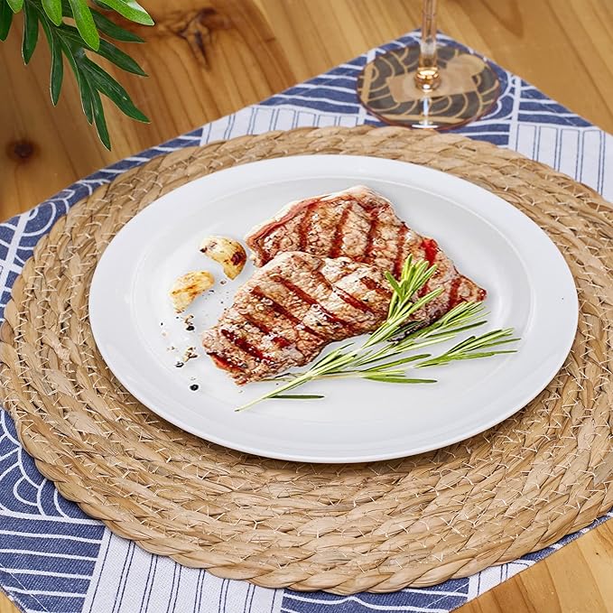 Defined Deco Woven Placemats Set of 10,12" Round Rattan Placemats,Natural Hand-Woven Water Hyacinth Placemats,Farmhouse Weave Place Mats,Rustic Braided Wicker Table Mats for Dining Table,Home,Wedding.-Ruum Studio Home