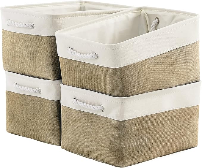 TcaFmac Storage Basket for Organizing - Large 4 Pack Fabric Storage Bins Baskets for Shelves, Foldable Storage Cubes for Closet Cloth Toy Box Gift Organizer(White & Khaki16x12x8 inch)-Ruum Studio Home