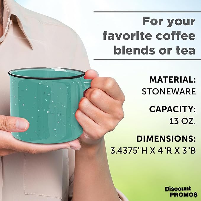DISCOUNT PROMOS Ceramic Campfire Coffee Mugs 13 oz. Set of 10, Bulk Pack - Perfect for Tea, Espresso, Cappuccino, Hot Cocoa - Mint-Ruum Studio Home