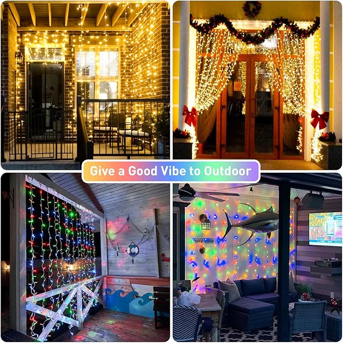 JMEXSUSS 300LED Dual Color Changing Curtain Lights with Remote, 9.8 x 9.8ft Connectable Plug in Christmas String Lights for Bedroom Backdrop Outdoor Decor, Warm White to Multicolor-Ruum Studio Home