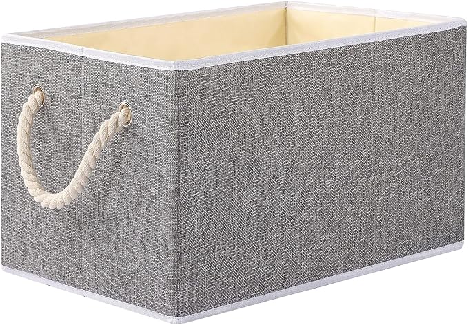 Yawinhe Collapsible Storage Bins 1-Pack, Large Fabric Baskets with Rope Handle, Organizers for Shelves, Closets, Clothes, 16.53''Lx11.81''Wx10.23''H, Grey-Ruum Studio Home