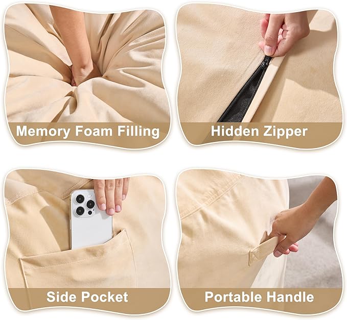 Hobestluk 5FT Bean Bag Chair Giant Bean Bag Chairs for Adults Large Bean Chairs with Removable Cover, Beanbag Chair with Filler, Adult Bean Bag Chairs for Living Room, Bedroom-Ruum Studio Home