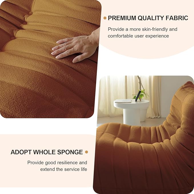 Luxury Sofa Couch Chair, Lazy Floor Seating, Fireside Bean Bag Chair, Ergonomic Tatami Sofa Lounger for Living Room, Bedroom, Office, Single Seat, Brown-Ruum Studio Home