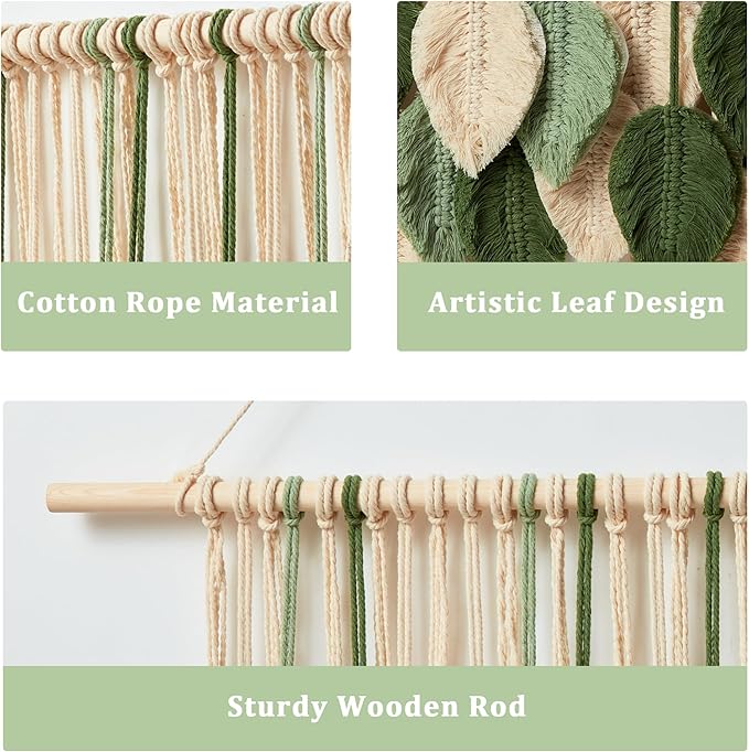 Macrame Wall Hanging Boho Wall Tapestry Handmade Woven Leaf Wall Decor Crochet Wall Art for Home Office Apartment(15.8" W x 31.5" L)-Ruum Studio Home